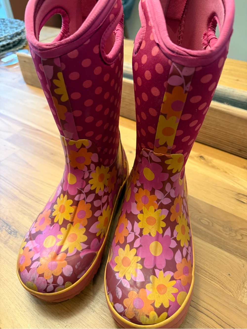 BOGS Girls Waterproof Rain Boots Pink Floral Polka Dot